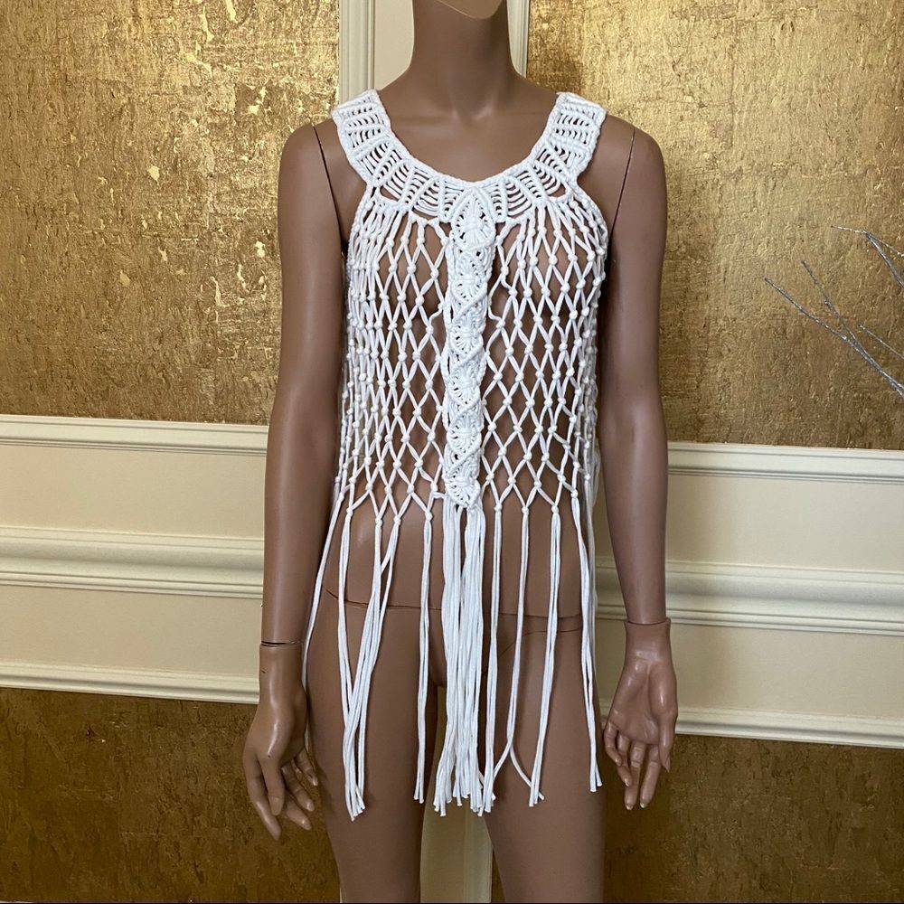 Hot & Delicious crochet tassel top/cover up S